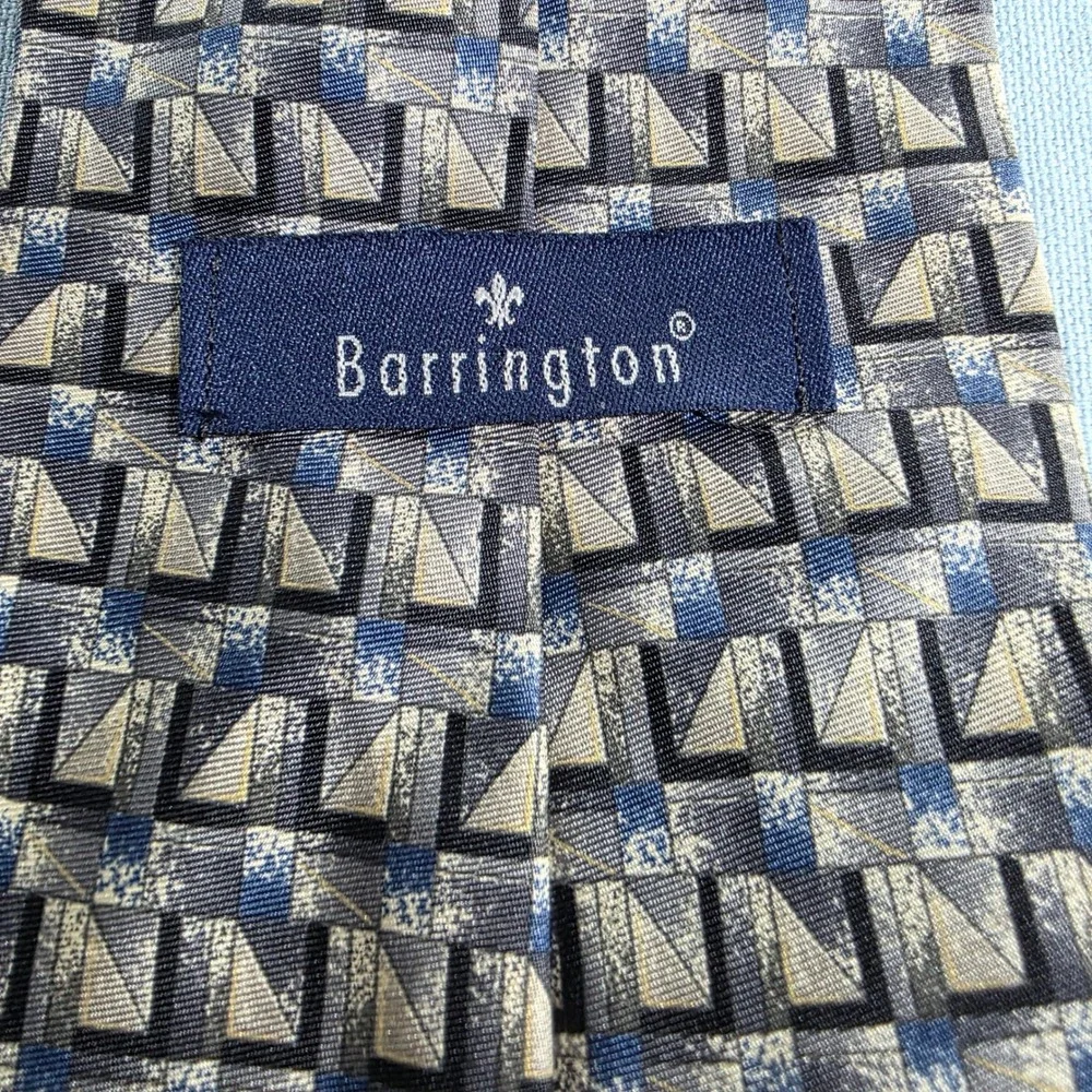 Barrington Mens Geometric Silk Blend Tie Blue Gold Tan Patterned Necktie